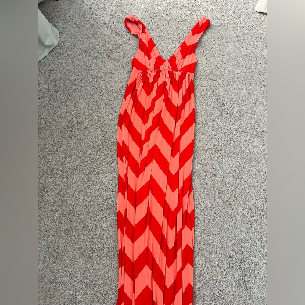 ✨ J.Crew Coral & Red Chevron Maxi Dress – XS ✨